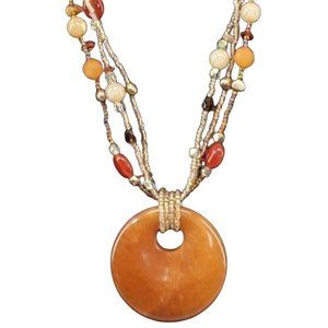 Lia Sophia Stone Pendant Necklace Butterscotch Orange Jewelry Multi Strand Bead